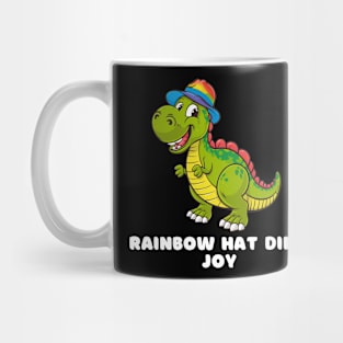 Joyful Dinosaur with Rainbow Hat Mug